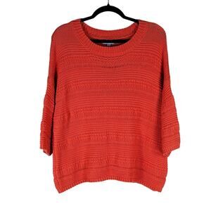 Joseph Allen Cable Knit Sweater Women’s Size M Coral Orange Red Retro Crewneck